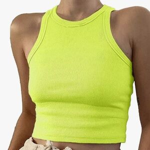 Women Casual Basic Sleeveless High Neck Rib-Knit Y2k Crop Tank Top Size Medium